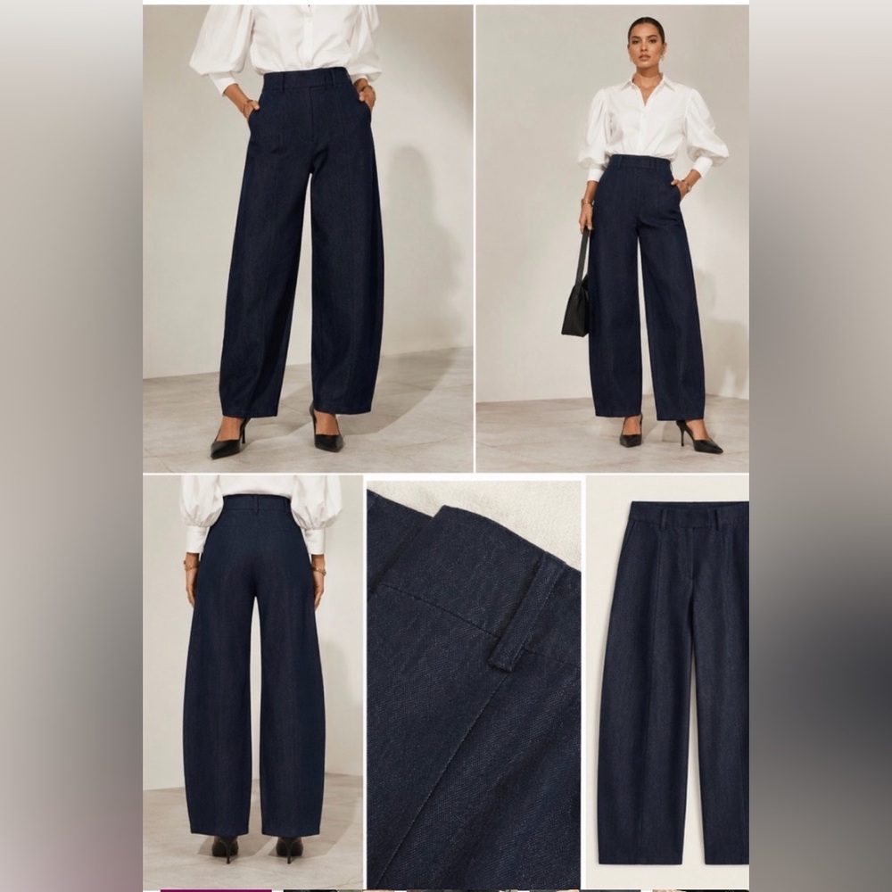 Christian Siriano Dark Navy•mid-rise •barrel Leg pull on Trousers